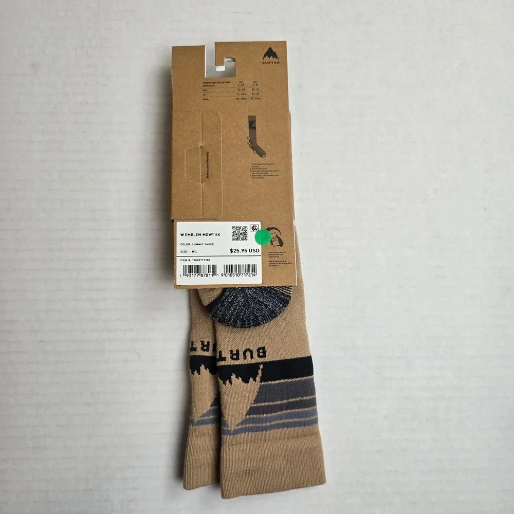 NEW Burton Socks Womens Size M/L (7-10) Emblem Midweight Sock Summit Taupe Brown